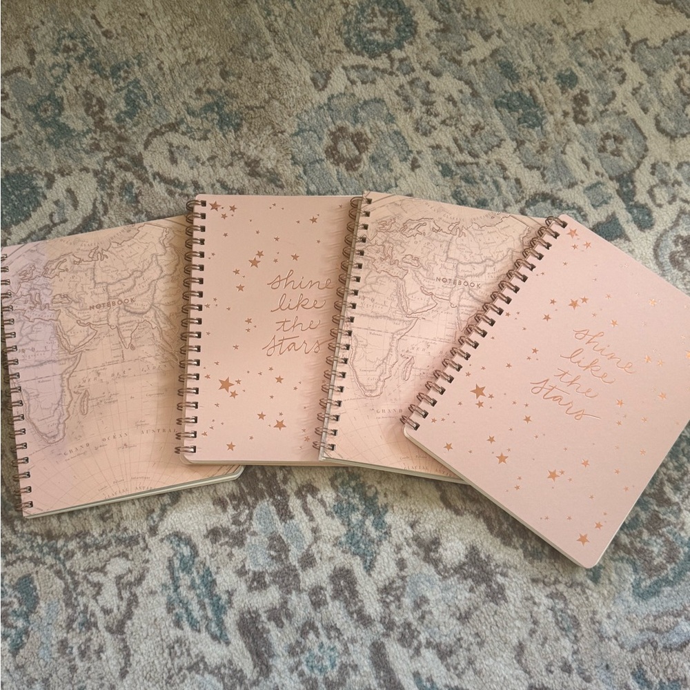 Pink Spiral Notebooks (4) with Stars & Map Design NEW